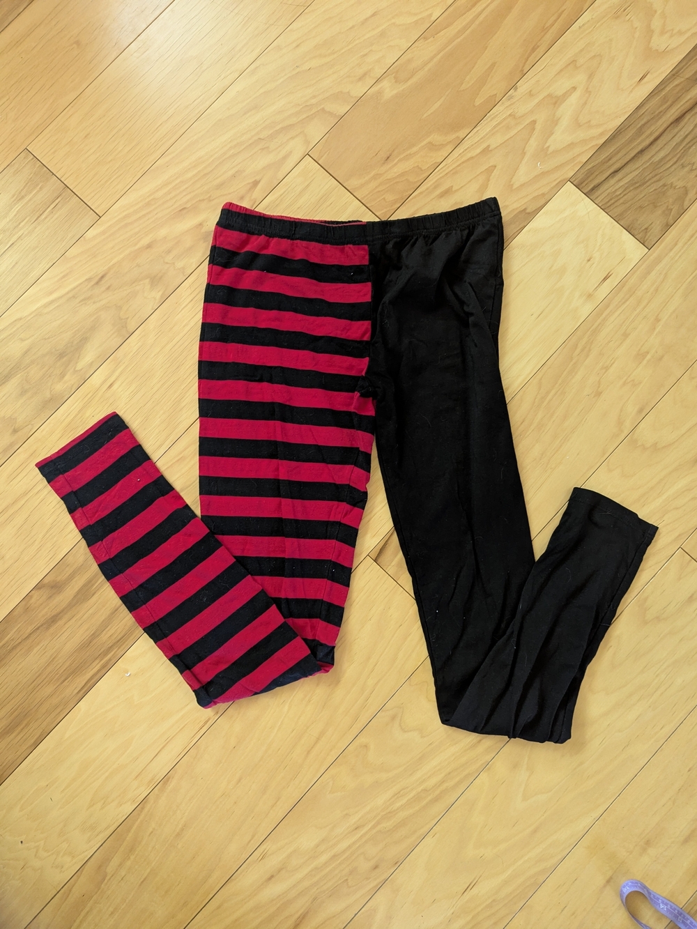 Black and Red Striped Two-Tone Leggings